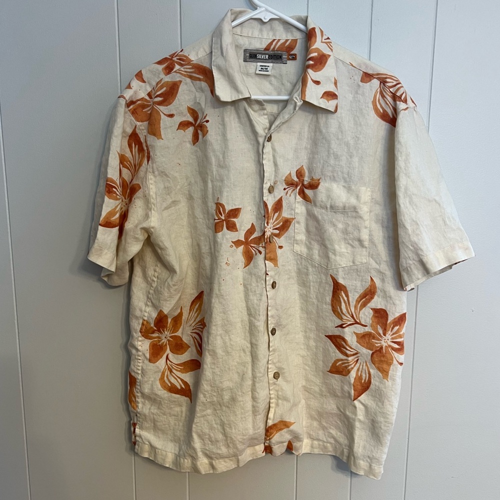 Quicksilver edition, short sleeve 100% linen button-down size M